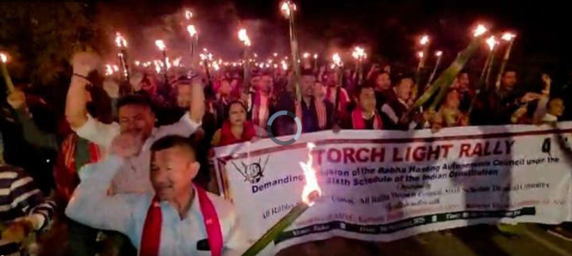 Thousands in Boko Stage Massive Torch Rally Demanding Sixth Schedule Status for Rabha Hasong
