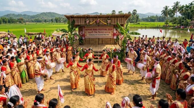 Lavender Blooms and Crimson Threads: Celebrating the Spirit of Rongali