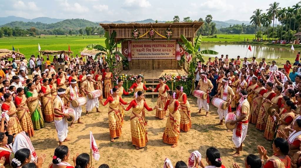 Lavender Blooms and Crimson Threads: Celebrating the Spirit of Rongali