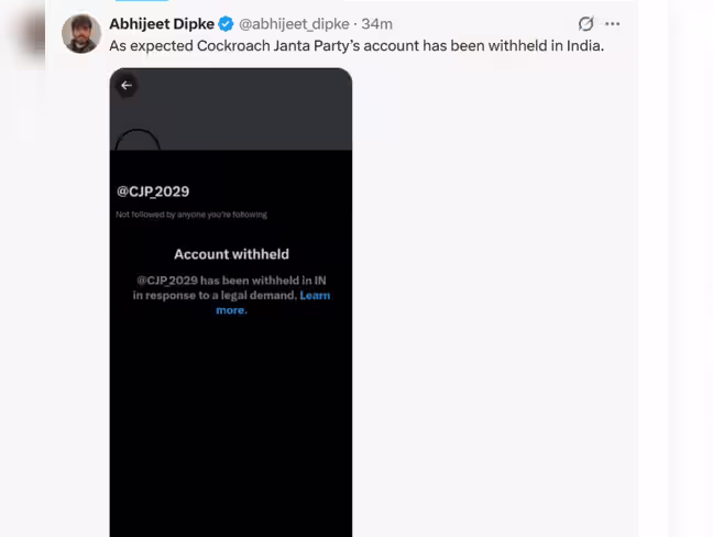 Satirical 'Cockroach Janata Party' Has X Account Withheld in India After Overtaking BJP on Instagram